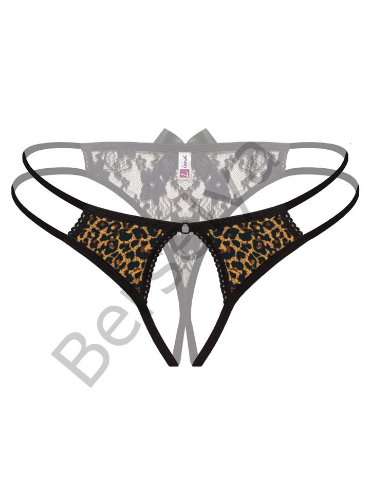 Özel Bölgesi Açık Leopar Desenli Fantazi Külot