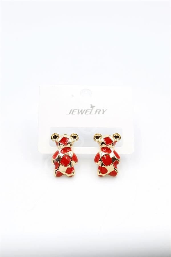 Mineli Ayıcık Küpe - Kırmızı