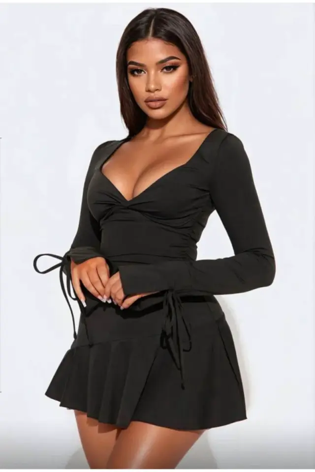 Kadın Yeni Model Seksi Siyah Micro Esnek Kumaş Fantezi Mini Elbise