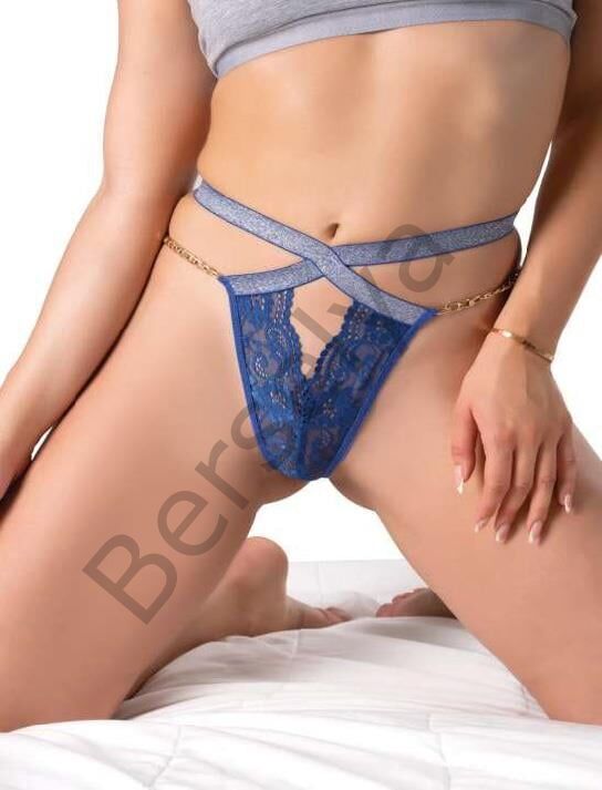 Mavi Zincir Aksesuarlı Dantelli Fantezi String Tanga