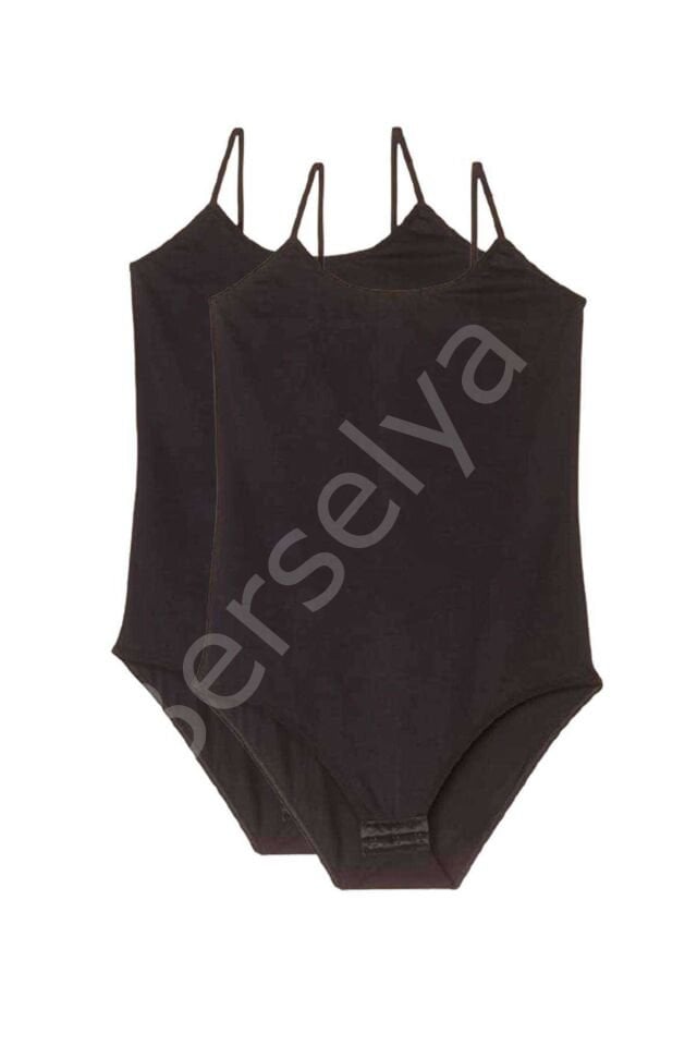 2 Adet İp Askılı Kadın Çıtçıtlı Body Siyah