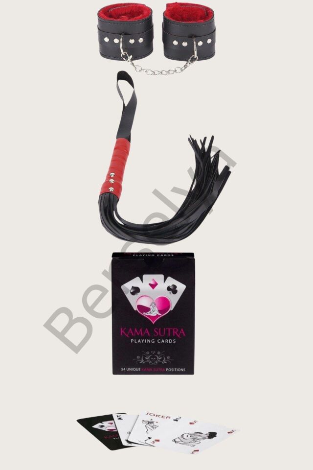 Sexy Görselli Oyun Kartı Kama Sutra Kelepçe Kırbaç Set