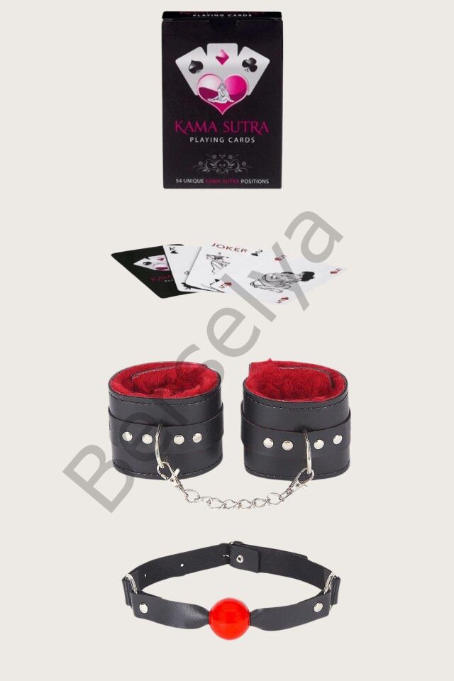 Sexy Görselli Oyun Kartı Kama Sutra Ağız Topu Kelepçe Set