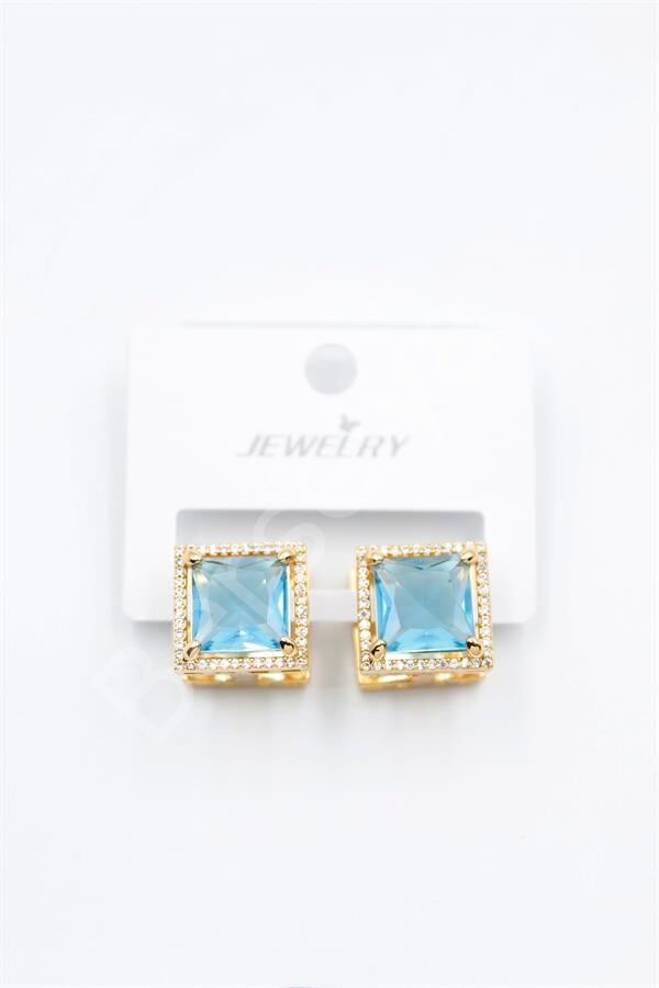 Kare Taşlı Küpe - Turkuaz