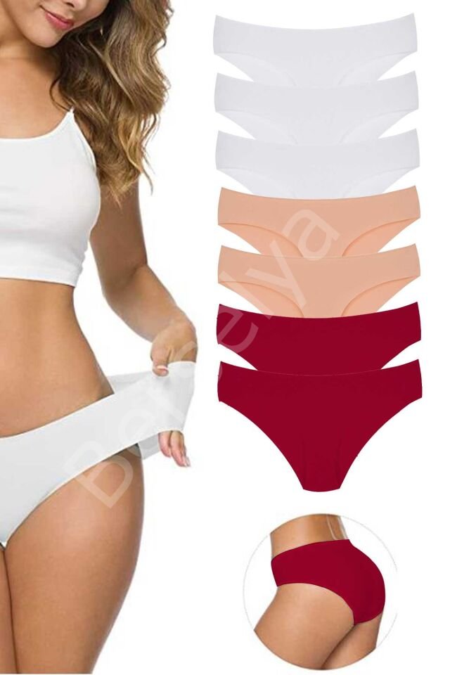 7 Adet Kadın Dikişsiz Lazer Kesim Esnek İz yapmayan Külot S10 L-XL