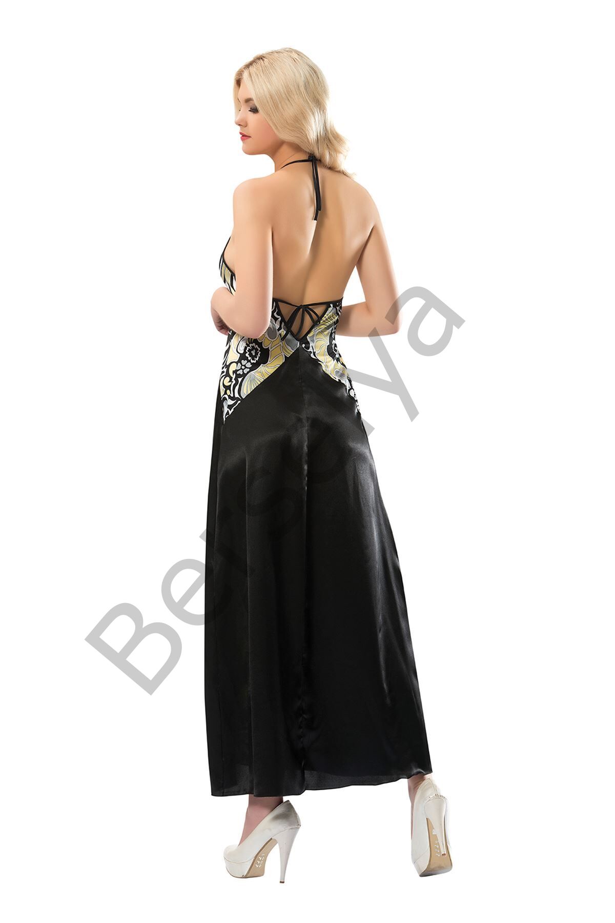 Siyah Dantelli Saten Gecelik - 086