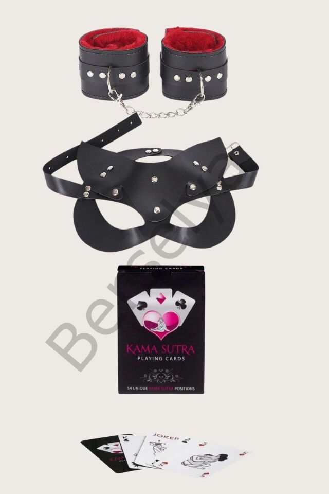 Sexy Görselli Oyun Kartı Kama Sutra  Kelepçe Maske Set