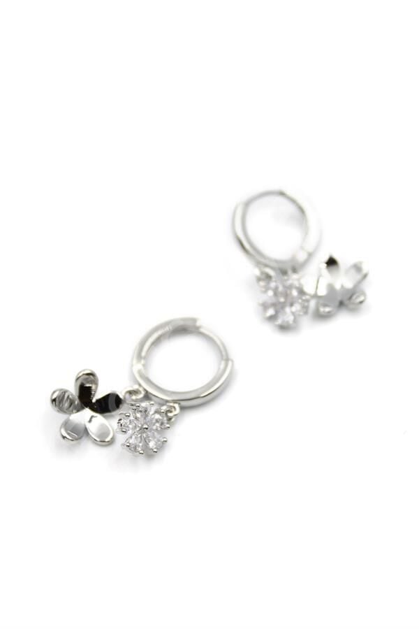 Zirkon Taşlı Çiçek Küpe - Gümüş