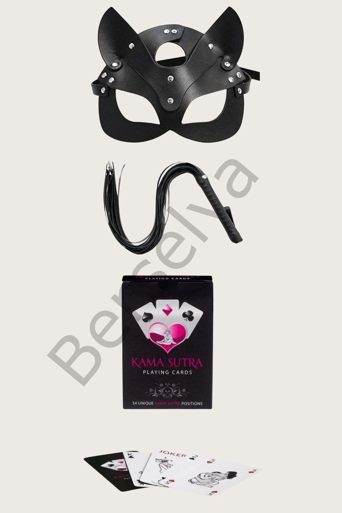 Sexy Görselli Oyun Kartı Kama Sutra Kırbaç Maske Set