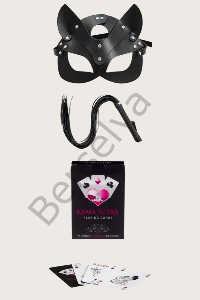 Sexy Görselli Oyun Kartı Kama Sutra Kırbaç Maske Set