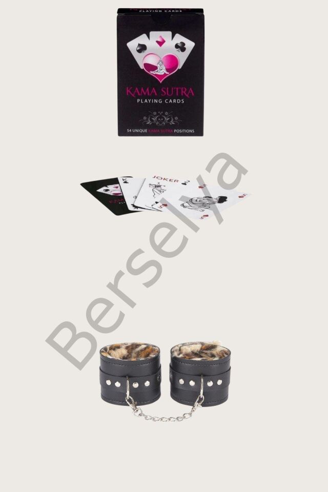 Sexy Görselli Oyun Kartı Kama Sutra Leopar Kelepçe Set