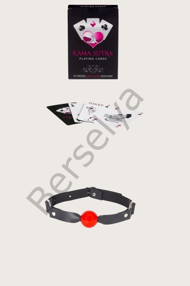 Sexy Görselli Oyun Kartı Kama Sutra Siyah Kırmızı Ağız Topu Set
