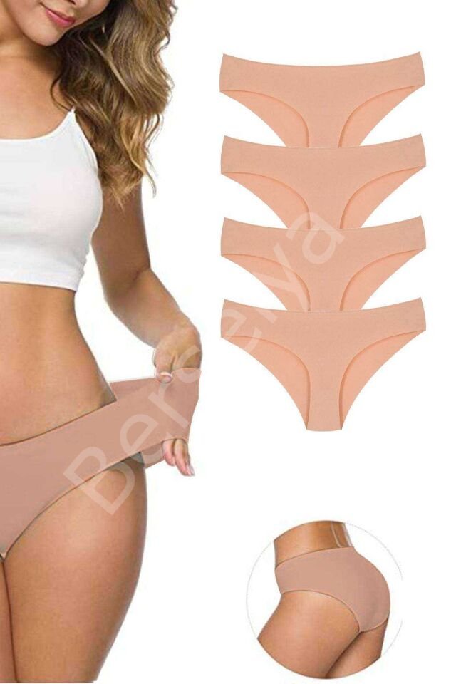4 Adet Kadın Dikişsiz Lazer Kesim Esnek İz yapmayan Külot Ten XL-XXL