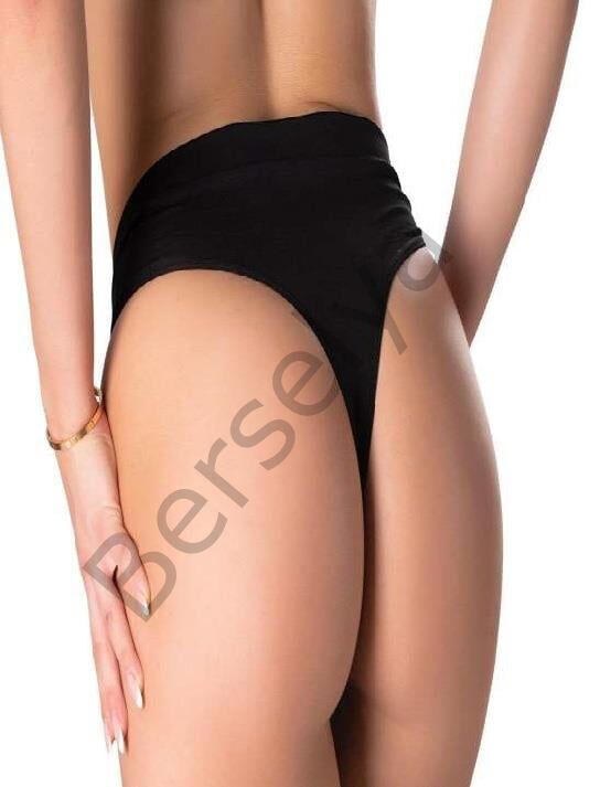 V Metal Aksesuarlı Fantezi Siyah String Tanga