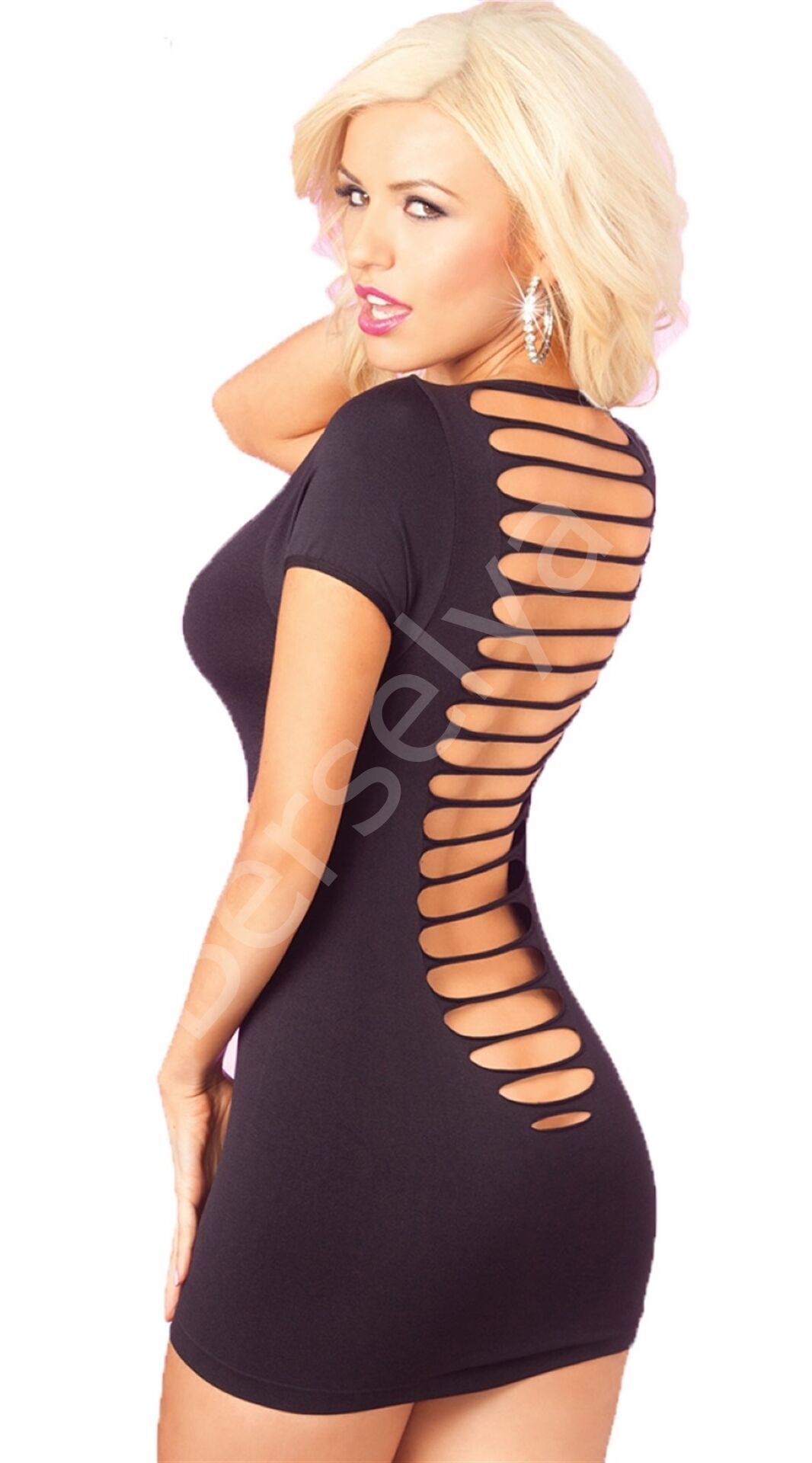 Terry Pau Tp101034 Lazer Kesim Sırt Dekolteli Mini Elbise