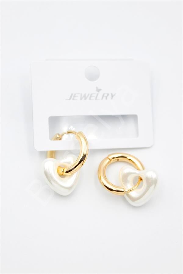 İnci Kalp Küpe - Altın