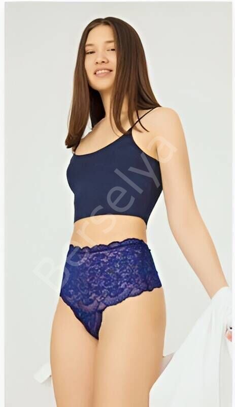 Çapraz Bantlı Dantelli Yüksek Bel Tanga