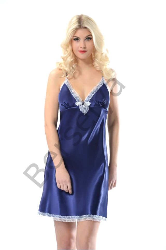 Lacivert Saten Gecelik - M-347