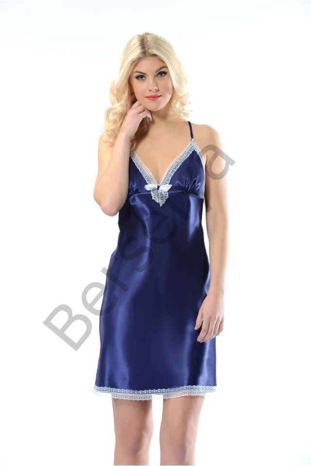 Lacivert Saten Gecelik - M-347