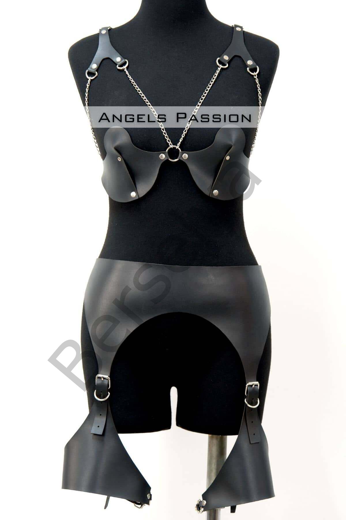 Erotik Deri Jartiyer Harness Takım, Kadın Fantezi İç Giyim - Brf1220