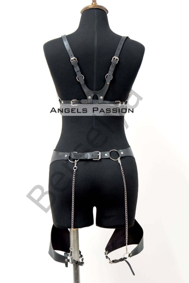 Erotik Deri Jartiyer Harness Takım, Kadın Fantezi İç Giyim - Brf1220