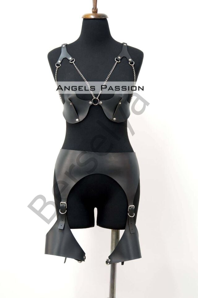 Erotik Deri Jartiyer Harness Takım, Kadın Fantezi İç Giyim - Brf1220