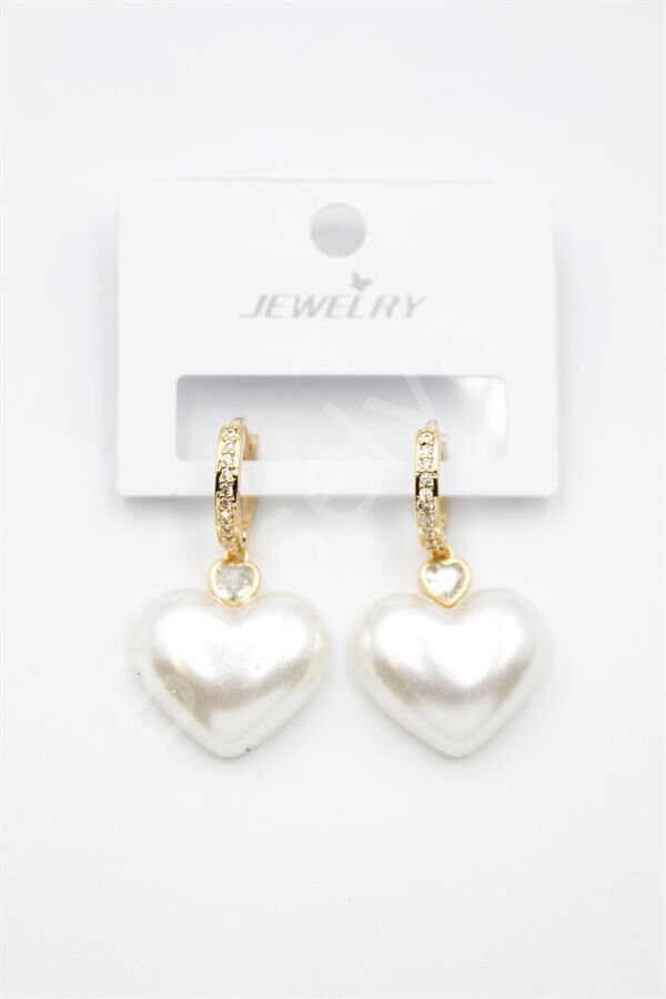 İnci Kalp Küpe - Altın