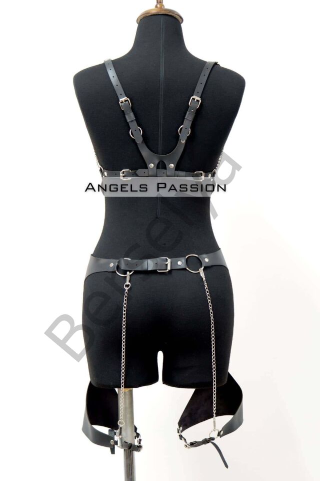 Erotik Deri Jartiyer Harness Takım, Kadın Fantezi İç Giyim - Brf1220