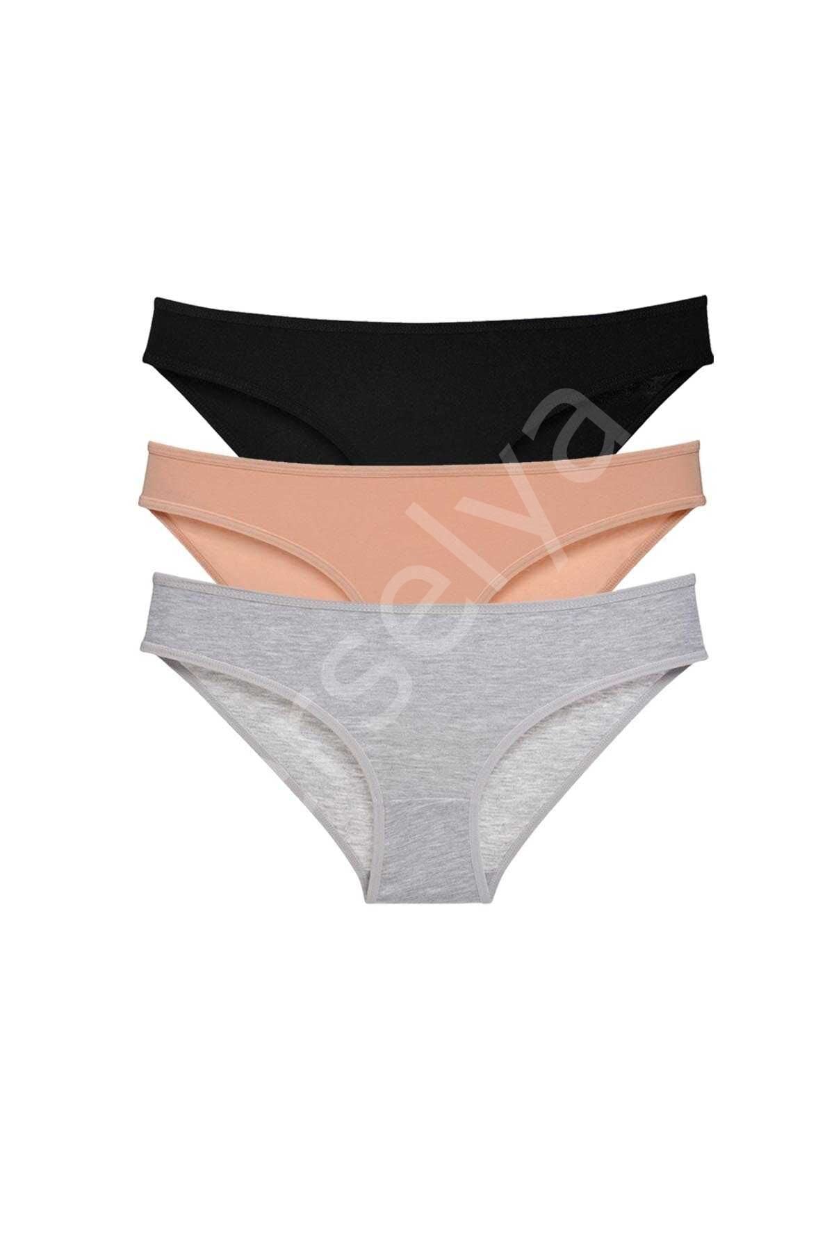 3 adet Süper Eko Set Likralı Kadın Slip Külot Siyah Ten Gri M
