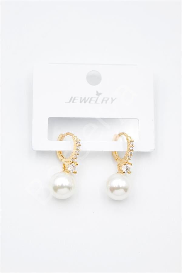 Taşlı İnci Küpe - Altın