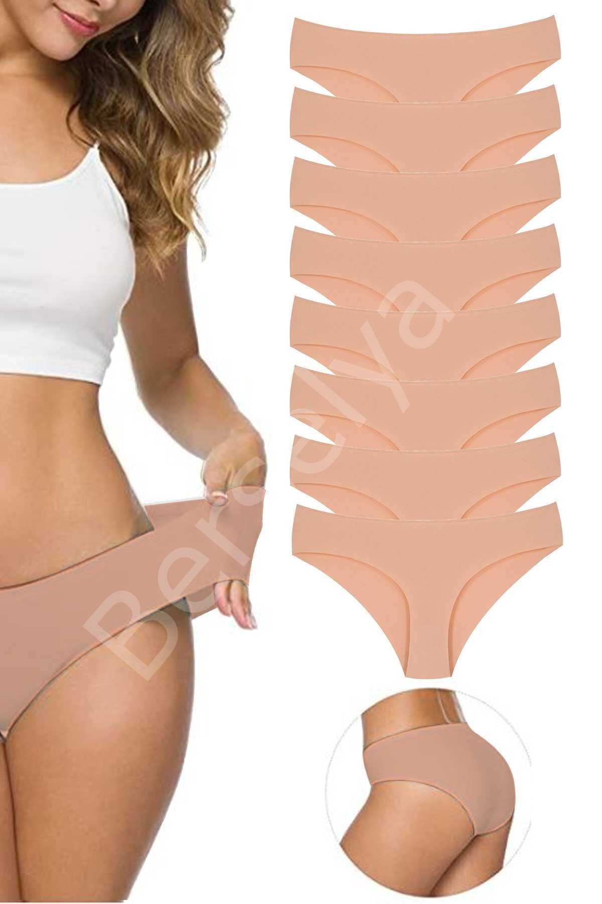 8 Adet Kadın Dikişsiz Lazer Kesim Esnek İz yapmayan Külot Ten L-XL
