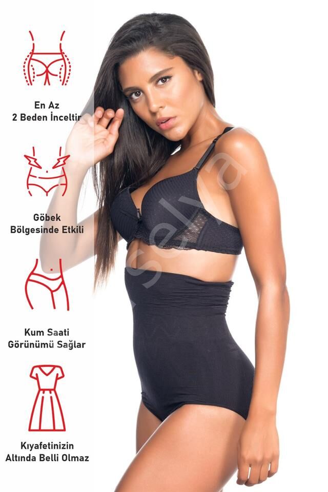 Siyah Emay 2079 Yüksek Bel Desenli Double Slip Korse