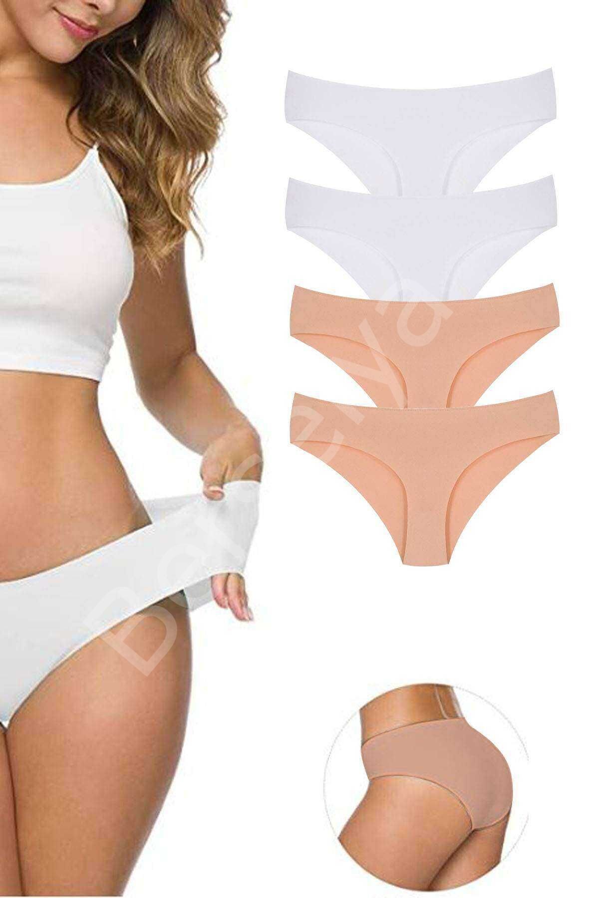 4 Adet Kadın Dikişsiz Lazer Kesim Esnek İz yapmayan Külot S3 L-XL