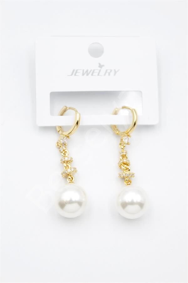 Taşlı İnci Küpe - Altın