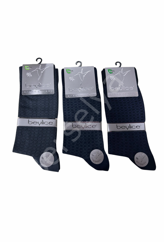 Beylice Desenli Bambu Dikişsiz Erkek Çorabı -sıkmayan Lastik- Tavşan Kulağı Kavrayan Topuk 12 Adet