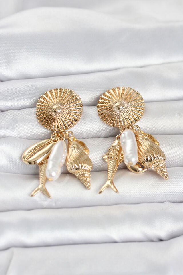 Gold Renk Deniz Temalı Vintage Kadın Küpe