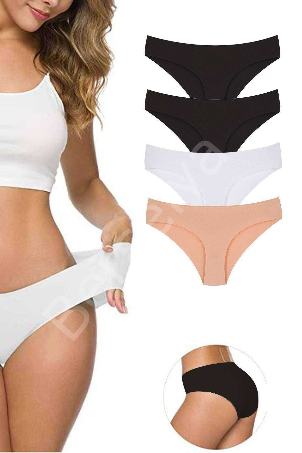 4 Adet Kadın Dikişsiz Lazer Kesim Esnek İz yapmayan Külot S4 L-XL