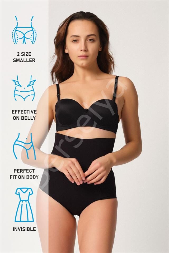 Siyah Emay 2708 Lazer Yüksek Bel Kesim Slip Korse