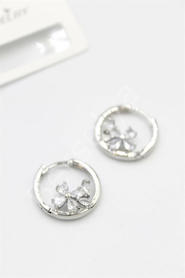 Taşlı Çiçek Küpe - Gümüş