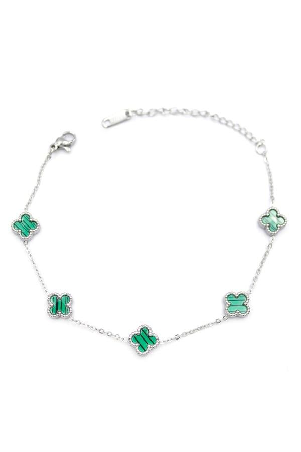 Gümüş VC Yonca Bileklik - Yeşil