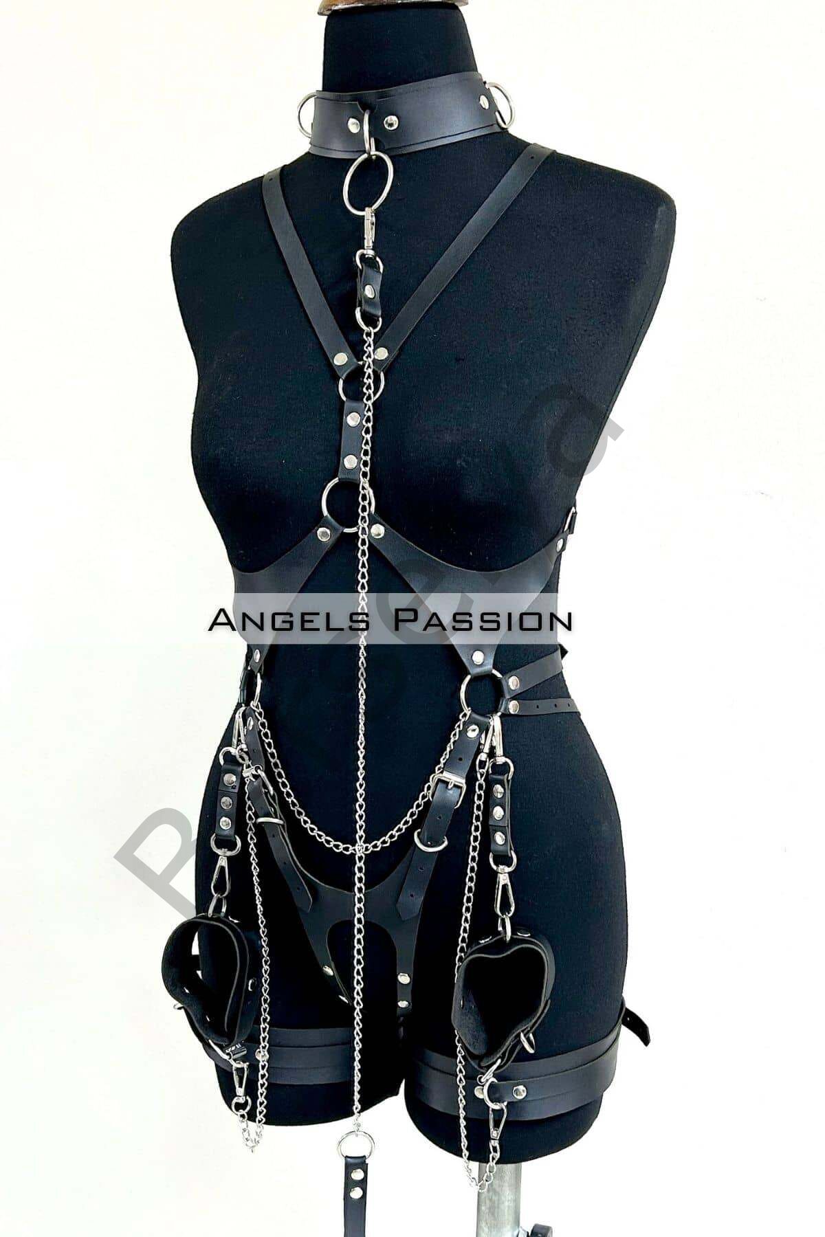 Tasma Ve Zincir Detaylı Şık Deri Harness, Deri Fantezi Giyim- Brf1225