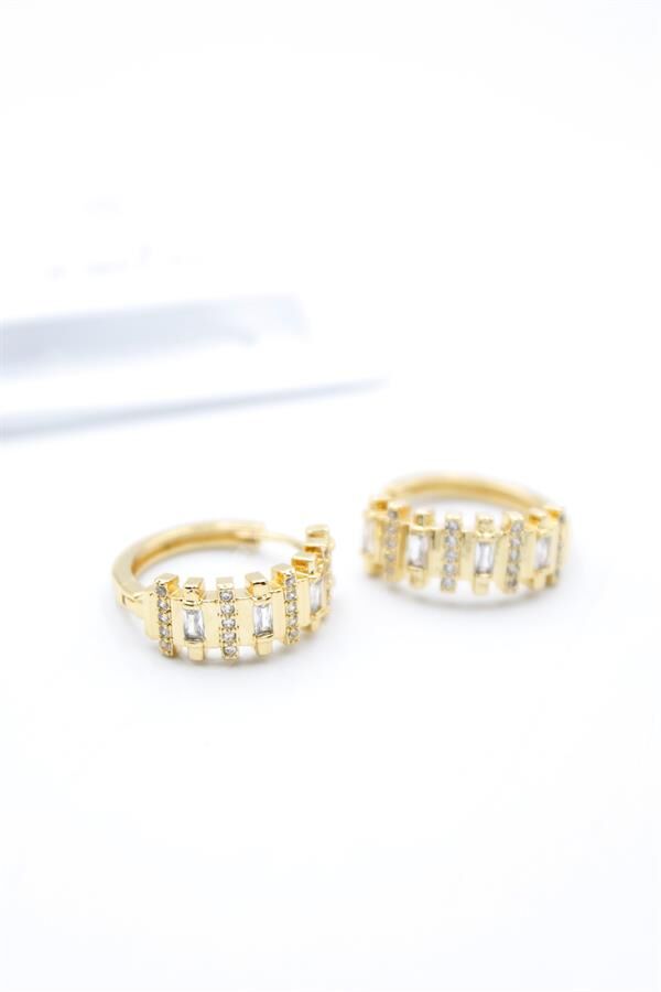 Taşlı Halka Küpe - Altın