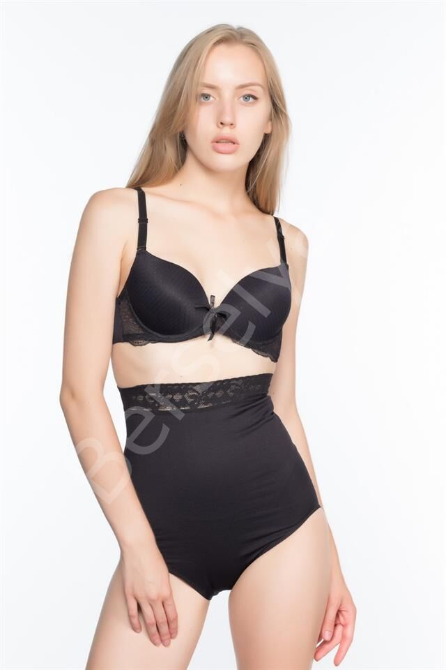 Siyah Emay 2028 Dantelli Yüksek Bel Slip Korse
