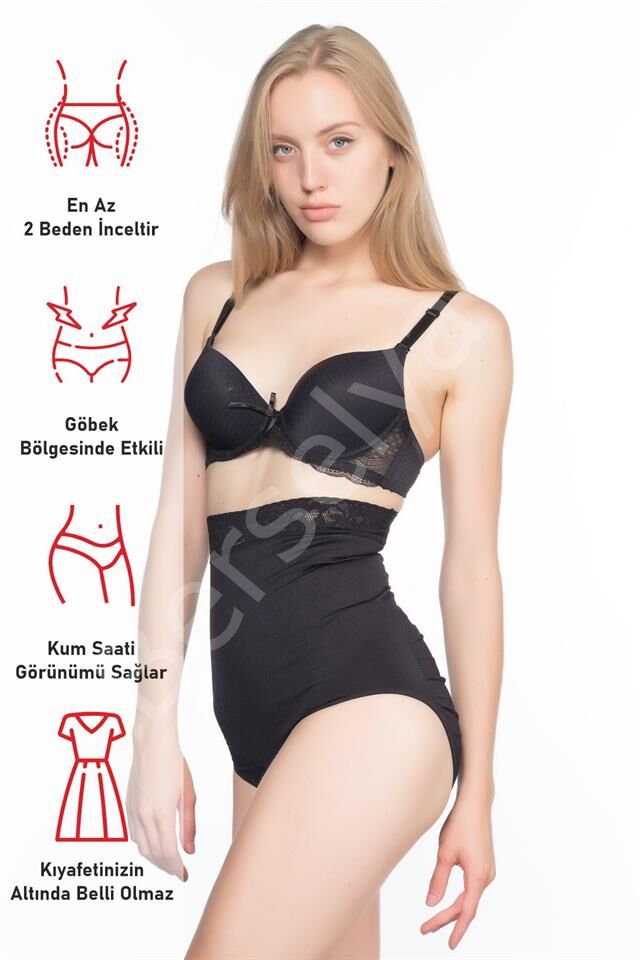 Siyah Emay 2028 Dantelli Yüksek Bel Slip Korse