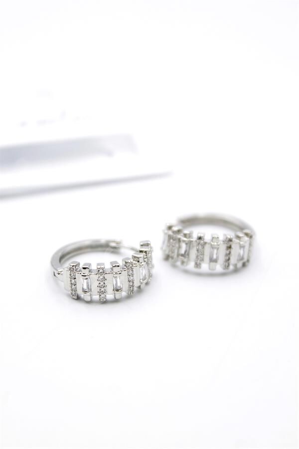 Taşlı Halka Küpe - Gümüş