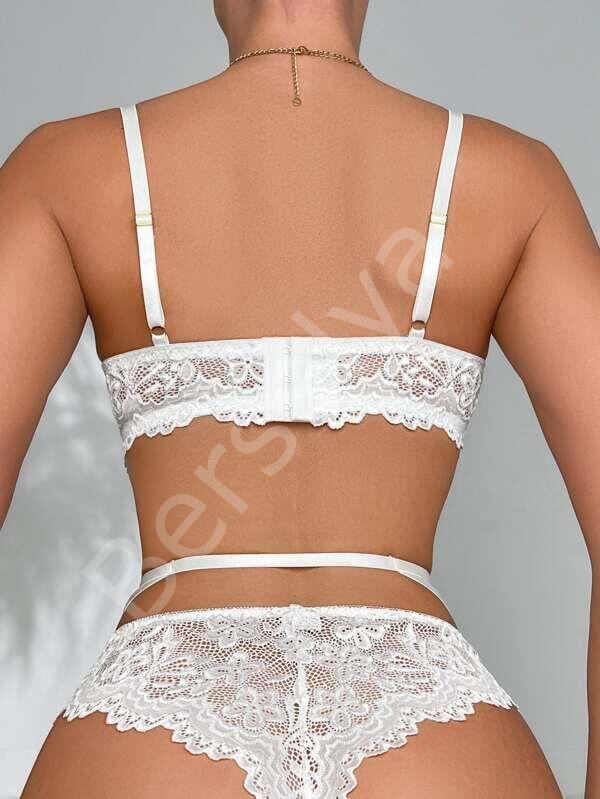 Kalp Aksesuarlı Dantelli Fantezi Beyaz Jartiyer Takım
