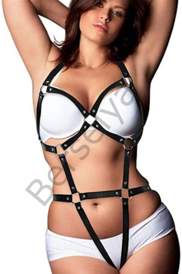 Siyah Deri Seksi Body Harness - Brf759