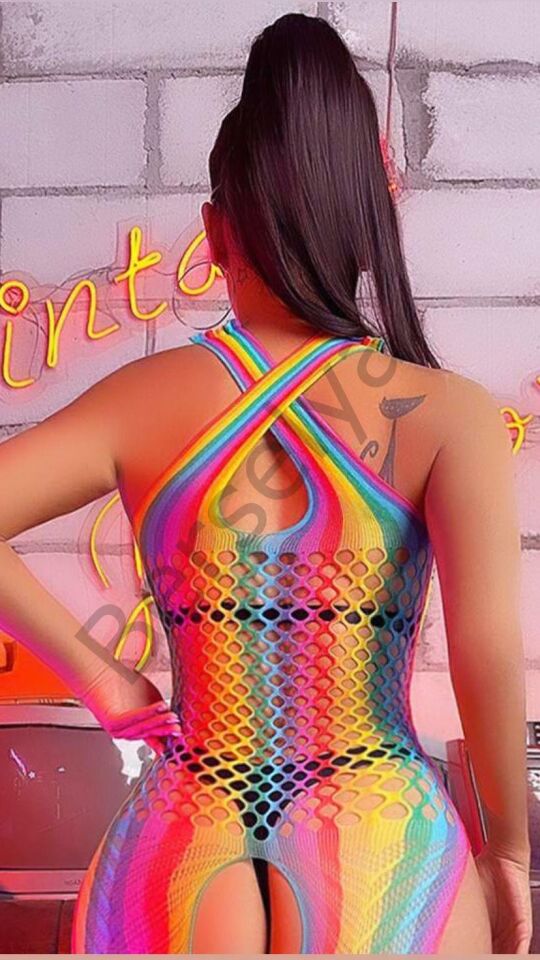 Gökkuşağı Desenli Fileli Fantezi Vücut Çorabı