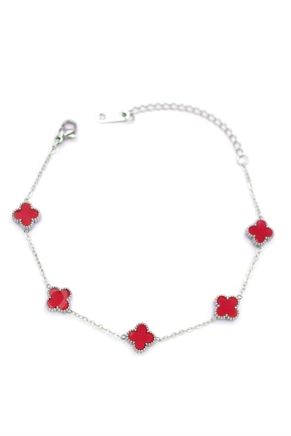 Gümüş VC Yonca Bileklik - Bordo