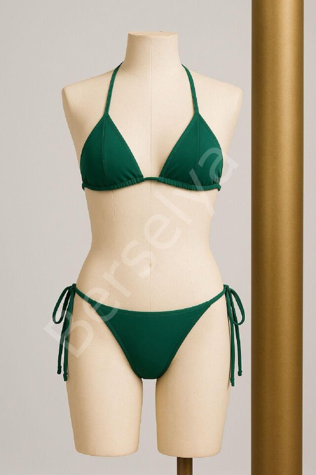 Kadın Yeşil Yandan Ve Boyundan Bağlamalı Bikini Mayo Takımı